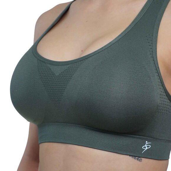Army Green high Impact Sports Bra - Picture 3 of 6